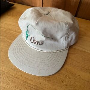 Orvis Light Tan Cap with Green and Brown Embroidery Vintage